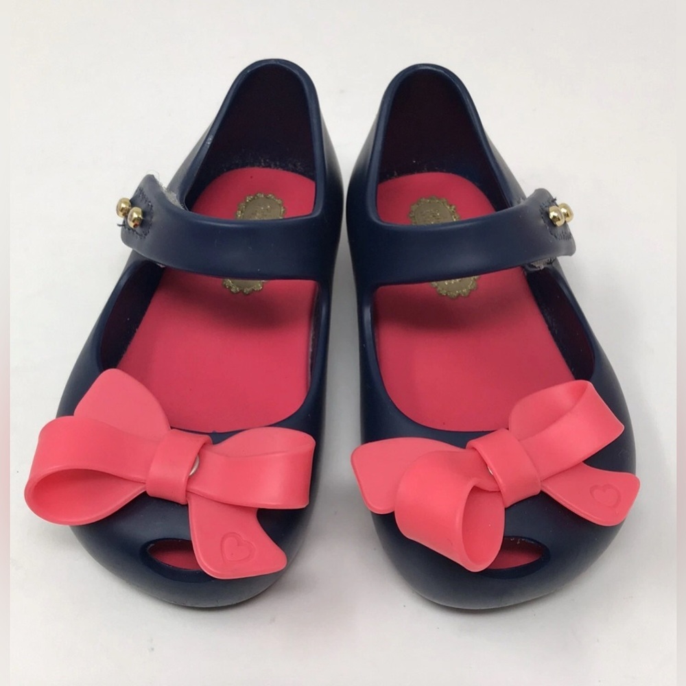 Mini Melissa Mary Jane Jelly Shoes Toddler‎ Size 8 Navy Blue Pink Bow Good